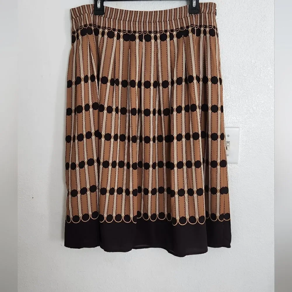 Talbots Brown Equestrian Stripe Pleated Midi Skirt Size 12_2